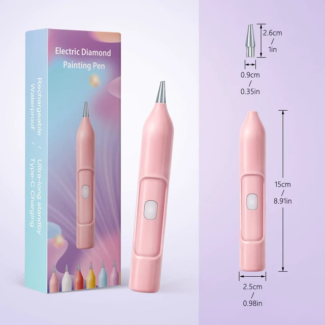 Alt view image 3 of 7 - Electric Diamond Painting Pen, Diamond Art Pen No Wax Needed, Mosaic Art Pen, DIY Accessories and Tools, One-Button Switch, 800mAh Rechargeable Battery with USB C Cable