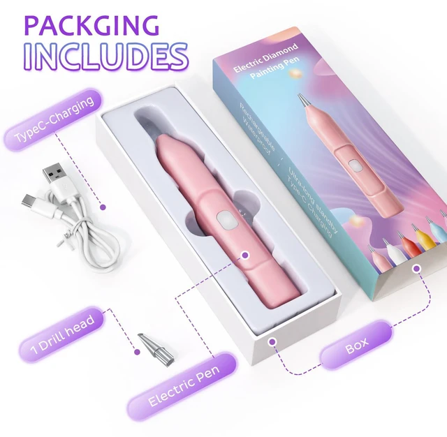 Alt view image 7 of 7 - Electric Diamond Painting Pen, Diamond Art Pen No Wax Needed, Mosaic Art Pen, DIY Accessories and Tools, One-Button Switch, 800mAh Rechargeable Battery with USB C Cable