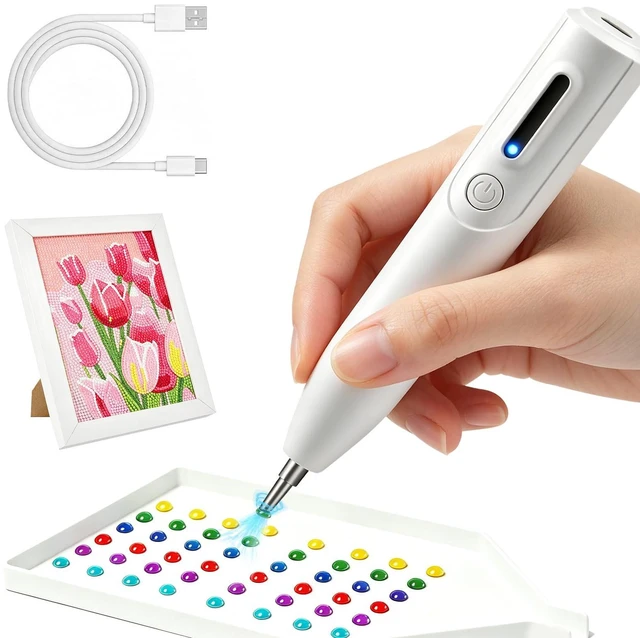 Main image of Electric Diamond Art Vacuum Pen with 45° Ergonomic Metal Tip | Cordless USB-C Rechargeable Diamond Art Tool, No Wax, Low Noise, Strong Suction, Diamond Art Accessories for Adults