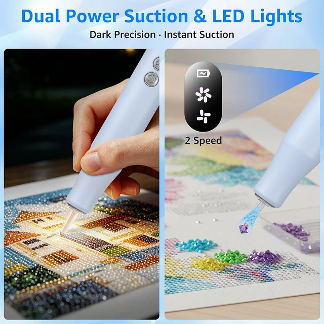 Alt view image 2 of 7 - Electric Diamond Painting Pen, Cordless Diamond Art Tools with LED Lights, Low Noise Rechargeable Diamond Art Pens Electric for Diamond Painting Accessories & Diamond Art Supplies (Blue)
