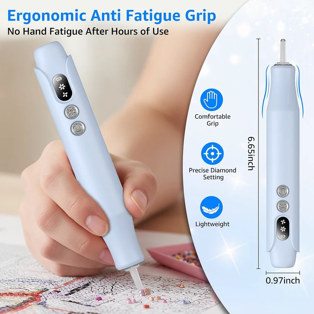Alt view image 3 of 7 - Electric Diamond Painting Pen, Cordless Diamond Art Tools with LED Lights, Low Noise Rechargeable Diamond Art Pens Electric for Diamond Painting Accessories & Diamond Art Supplies (Blue)