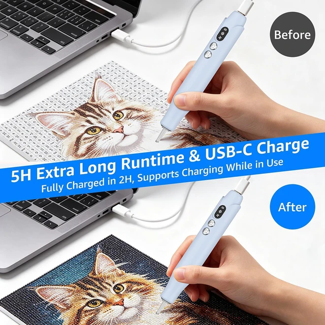 Alt view image 5 of 7 - Electric Diamond Painting Pen, Cordless Diamond Art Tools with LED Lights, Low Noise Rechargeable Diamond Art Pens Electric for Diamond Painting Accessories & Diamond Art Supplies (Blue)