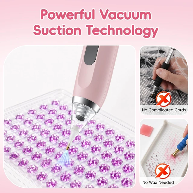 Alt view image 2 of 7 - Electric Diamond Pen with Vacuum Technology,Vacuum Diamond Art Pen no Wax Needed Gift for Diamond Art LoversDiamond Nail Art ToolsPerfect for DIY Nail Art Lovers (Pink)