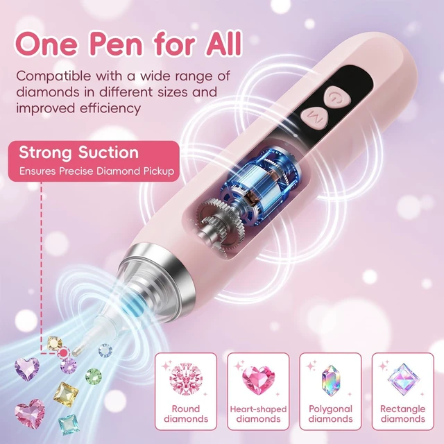 Alt view image 5 of 7 - Electric Diamond Pen with Vacuum Technology,Vacuum Diamond Art Pen no Wax Needed Gift for Diamond Art LoversDiamond Nail Art ToolsPerfect for DIY Nail Art Lovers (Pink)