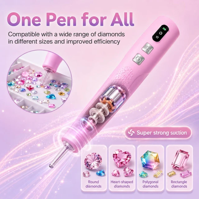 Alt view image 2 of 6 - Electric Diamond Art Pen with Light, Cordless Electric Diamond Painting Pen, 2 Adjustable Suction Levels, Rechargeable Vacuum Tool with Ergonomic Grip, Low Noise, No Wax Needed (Pink)