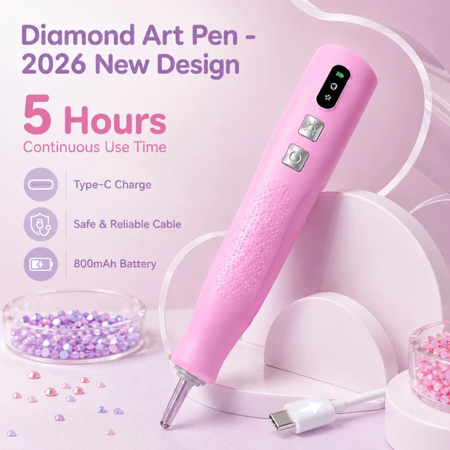 Alt view image 5 of 6 - Electric Diamond Art Pen with Light, Cordless Electric Diamond Painting Pen, 2 Adjustable Suction Levels, Rechargeable Vacuum Tool with Ergonomic Grip, Low Noise, No Wax Needed (Pink)
