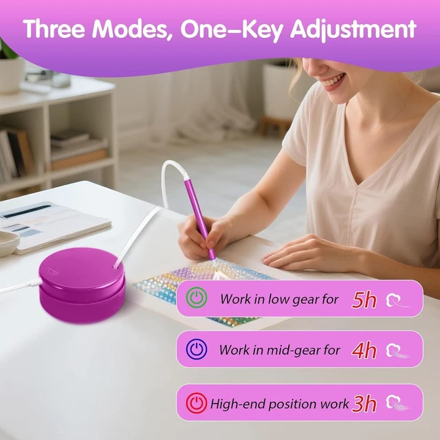 Alt view image 3 of 7 - Electric Diamond Painting Pen - Electric Diamond Painting pen Lightweight Wax-Free Noise-Free Diamonds Art Pens Tool with Storage Tray Compatible with All Drill Bits Featuring Auto-Sleep Mode- Purple