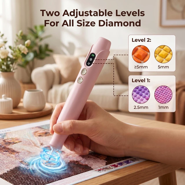 Alt view image 4 of 7 - Electric Diamond Painting Pen with Light, Electric Diamond Art Pen, 2 Adjustable Suction Levels, Cordless & Quiet, No Wax Needed, Rechargeable Vacuum Diamond Art Pen with Ergonomic Grip - Pink