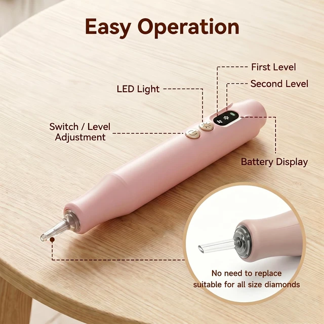 Alt view image 6 of 7 - Electric Diamond Painting Pen with Light, Electric Diamond Art Pen, 2 Adjustable Suction Levels, Cordless & Quiet, No Wax Needed, Rechargeable Vacuum Diamond Art Pen with Ergonomic Grip - Pink
