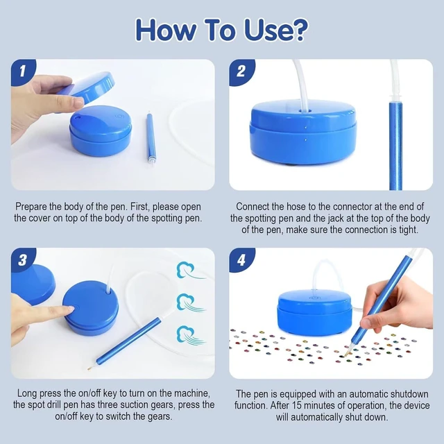 Alt view image 7 of 7 - Electric Diamond Art Pen for Diamond Painting Vacuum Art Painting Pen with All Drill Bits Featuring and Storage Tray Compatible with Auto-Sleep Mode- Blue1
