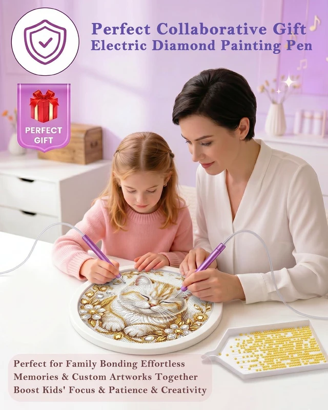 Alt view image 2 of 7 - Electric Diamond Painting Pen Vacuum Drill Tool Kit, Diamond Art Pens No Wax Needed with Accessories, Storage Case, Dot Painter Vacuum Pen for Diamond Painting Art Electric Pen for Adults (Purple)