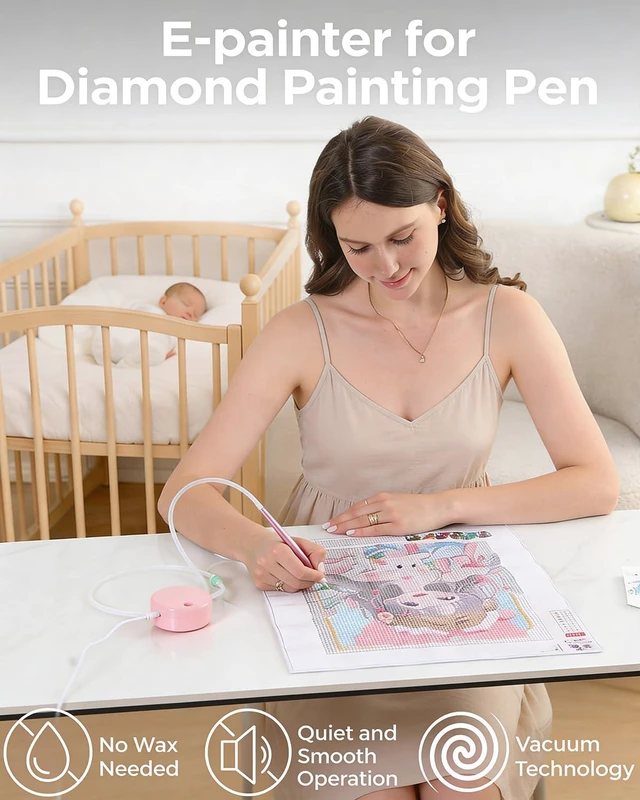 Alt view image 5 of 6 - Electric Diamond Painting Pen Vacuum Drill Tool Kit,Diamond Art Pens No Wax Needed with Accessories,E-Painter Vacuum Pen for Diamond Painting Storage Tray,Diamond Art Pen Tools Kit for Adults(Pink)