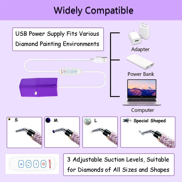 Alt view image 4 of 7 - Electric Diamond Painting Pen with Adjustable Suction for Adults Vacuum Pen for Diamond Art with Storage Bag Diamond Painting Accessories Tools E-Painter Pen Need No Wax (Purple)