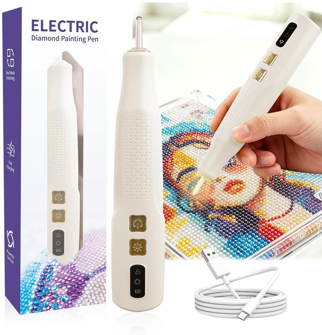 Main image of Electric Diamond Art Pen with Light, Diamond Art Tools for Adults,Off-white | Wax-free Vacuum Suction, 2 Adjustable Speed Levels, Rechargeable, Ergonomic Lightweight Design for Diamond Painting & DIY