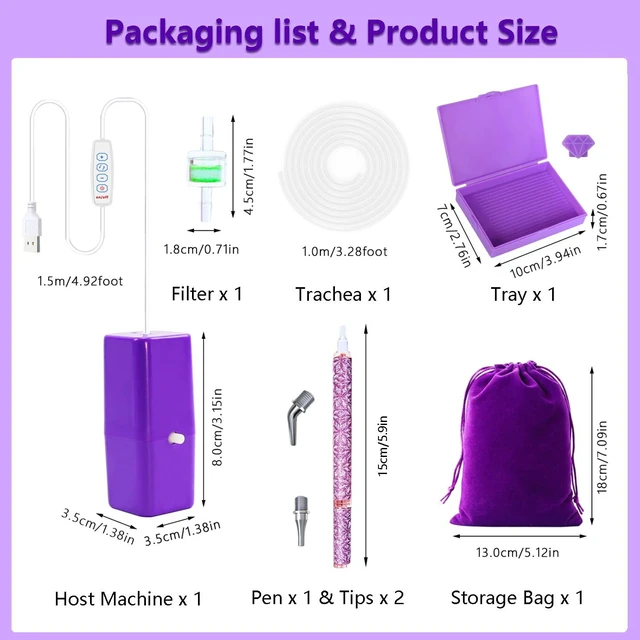 Alt view image 7 of 7 - Electric Diamond Painting Pen with Adjustable Suction for Adults Vacuum Pen for Diamond Art with Storage Bag Diamond Painting Accessories Tools E-Painter Pen Need No Wax (Purple)