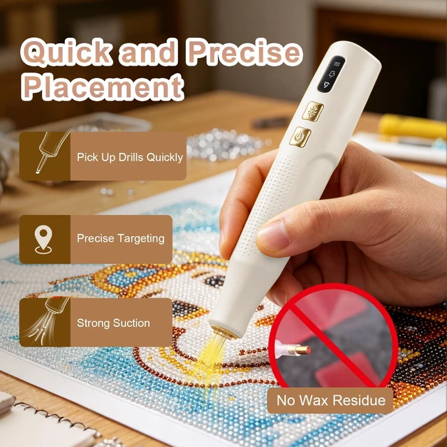 Alt view image 3 of 7 - Electric Diamond Art Pen with Light, Diamond Art Tools for Adults,Off-white | Wax-free Vacuum Suction, 2 Adjustable Speed Levels, Rechargeable, Ergonomic Lightweight Design for Diamond Painting & DIY