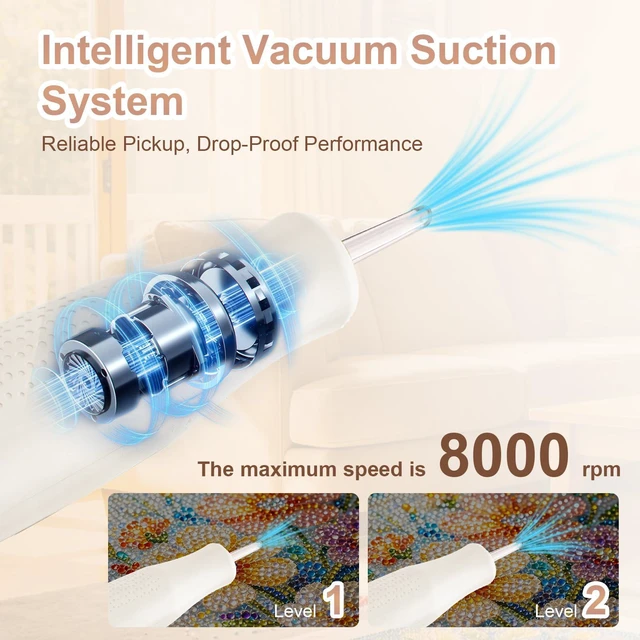 Alt view image 4 of 7 - Electric Diamond Art Pen with Light, Diamond Art Tools for Adults,Off-white | Wax-free Vacuum Suction, 2 Adjustable Speed Levels, Rechargeable, Ergonomic Lightweight Design for Diamond Painting & DIY