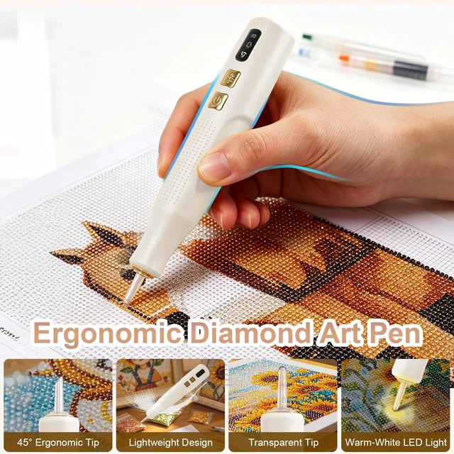 Alt view image 5 of 7 - Electric Diamond Art Pen with Light, Diamond Art Tools for Adults,Off-white | Wax-free Vacuum Suction, 2 Adjustable Speed Levels, Rechargeable, Ergonomic Lightweight Design for Diamond Painting & DIY