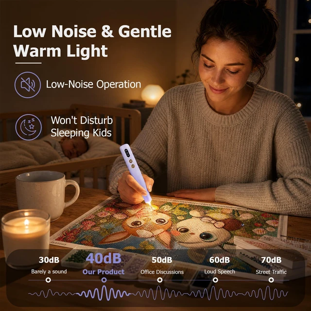 Alt view image 3 of 7 - Electric Diamond Painting Pen with Light, Rechargeable Cordless Vacuum Diamond Art Pen with 2-Speed Suction, Diamond Art Tools Ergonomic Grip for Adults Kids (Purple)