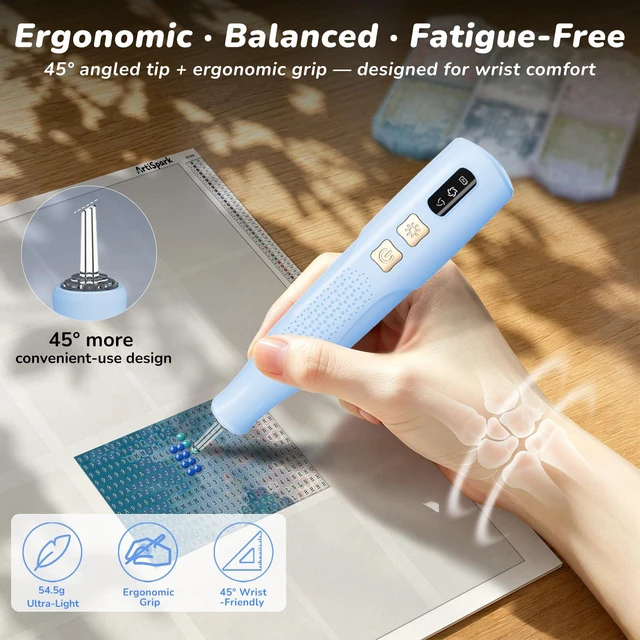 Alt view image 2 of 7 - Electric Diamond Painting Pen with Light | Rechargeable Wireless Vacuum Pen for Diamond Art with Ergonomic Grip; 2 Suction Gears; No Wax Needed