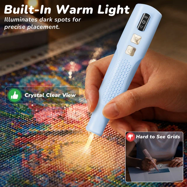 Alt view image 4 of 7 - Electric Diamond Painting Pen with Light | Rechargeable Wireless Vacuum Pen for Diamond Art with Ergonomic Grip; 2 Suction Gears; No Wax Needed