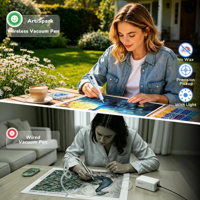 Alt view image 7 of 7 - Electric Diamond Painting Pen with Light | Rechargeable Wireless Vacuum Pen for Diamond Art with Ergonomic Grip; 2 Suction Gears; No Wax Needed