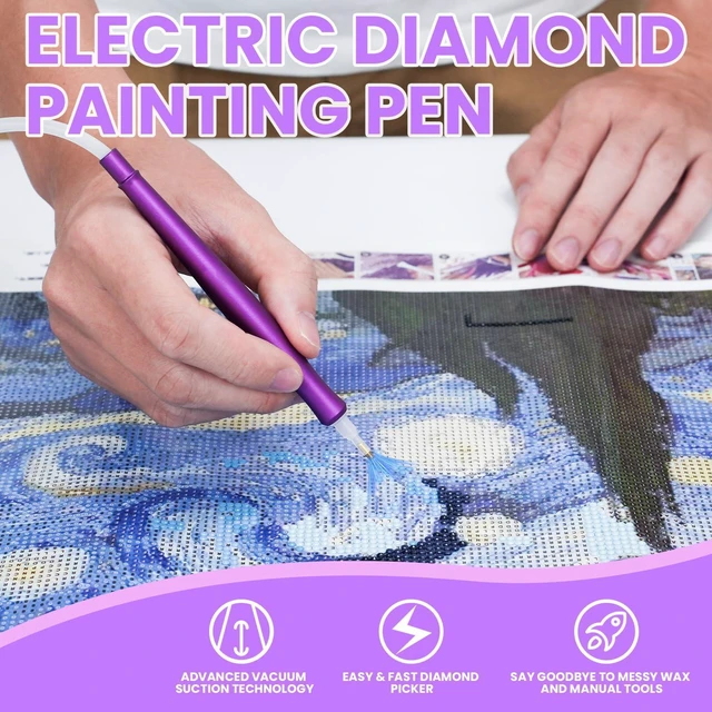 Alt view image 2 of 6 - Electric Diamond Painting Pen with Vacuum Suction, Painting Tool for Diamond Art, No Wax Needed, Easy & Precise Placement, for DIY Craft Lovers (Purple)