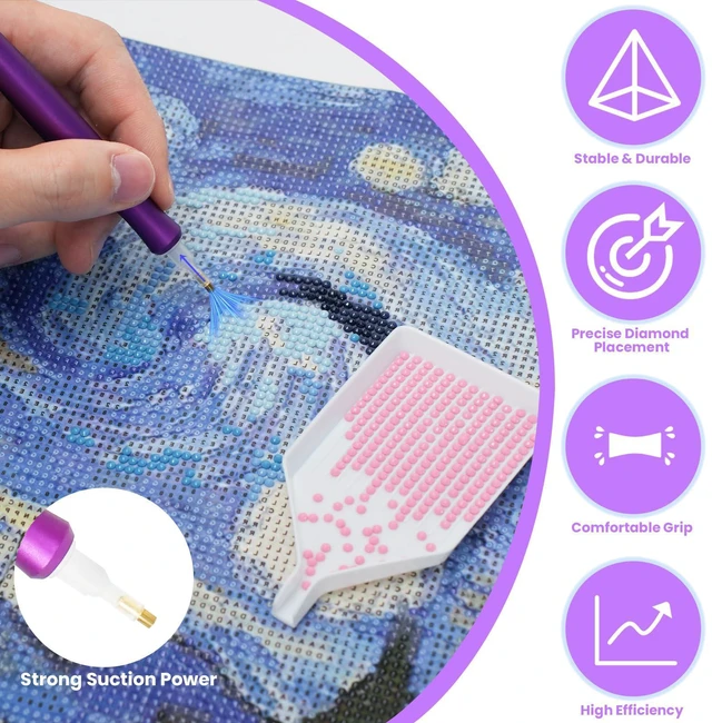 Alt view image 4 of 6 - Electric Diamond Painting Pen with Vacuum Suction, Painting Tool for Diamond Art, No Wax Needed, Easy & Precise Placement, for DIY Craft Lovers (Purple)