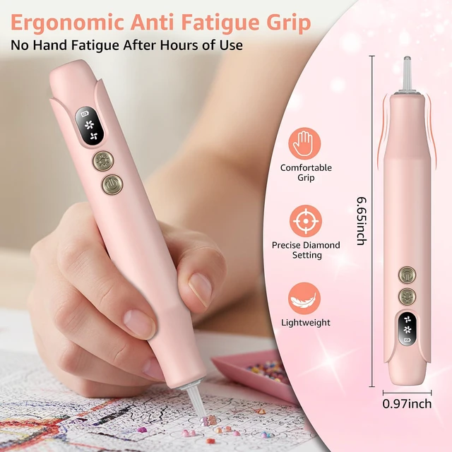 Alt view image 3 of 7 - Electric Diamond Painting Pen with LED Lights,Diamond Art Pens for Painting Diamond Art Tools,Cordless,LED Lights,Low Noise,USB-C Rechargeable,2 Speed,8000RPM,800Amh Battery,No Wax Need,Ergonomic Grip