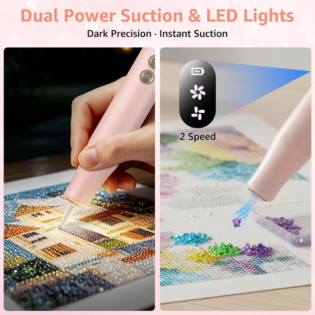 Alt view image 2 of 7 - Electric Diamond Painting Pen with LED Lights,Diamond Art Pens for Painting Diamond Art Tools,Cordless,LED Lights,Low Noise,USB-C Rechargeable,2 Speed,8000RPM,800Amh Battery,No Wax Need,Ergonomic Grip