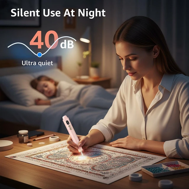Alt view image 4 of 7 - Electric Diamond Painting Pen with LED Lights,Diamond Art Pens for Painting Diamond Art Tools,Cordless,LED Lights,Low Noise,USB-C Rechargeable,2 Speed,8000RPM,800Amh Battery,No Wax Need,Ergonomic Grip