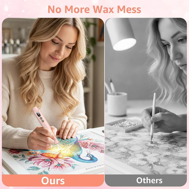 Alt view image 6 of 7 - Electric Diamond Painting Pen with LED Lights,Diamond Art Pens for Painting Diamond Art Tools,Cordless,LED Lights,Low Noise,USB-C Rechargeable,2 Speed,8000RPM,800Amh Battery,No Wax Need,Ergonomic Grip