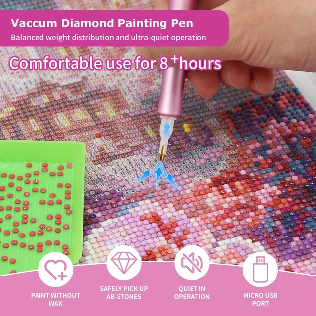 Alt view image 3 of 7 - Electric Diamond Painting Pen, UltraQuiet 40dB, 1.5m Silicone Hose, 3Speed Adjustable Suction, USBC Fast Charge + UseWhileCharging, Aluminum Body (Pink)