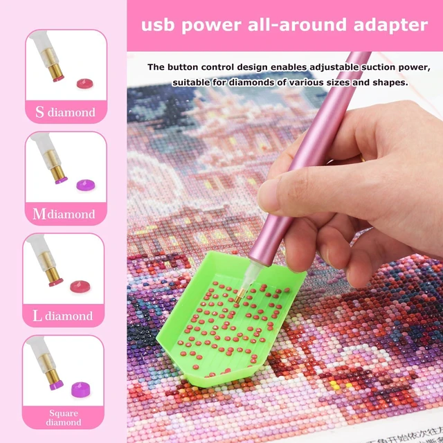 Alt view image 4 of 7 - Electric Diamond Painting Pen, UltraQuiet 40dB, 1.5m Silicone Hose, 3Speed Adjustable Suction, USBC Fast Charge + UseWhileCharging, Aluminum Body (Pink)