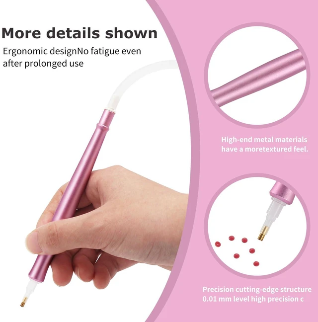 Alt view image 5 of 7 - Electric Diamond Painting Pen, UltraQuiet 40dB, 1.5m Silicone Hose, 3Speed Adjustable Suction, USBC Fast Charge + UseWhileCharging, Aluminum Body (Pink)