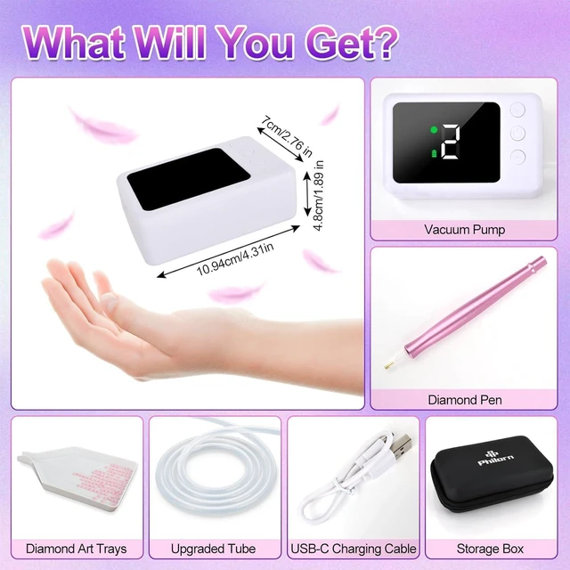 Alt view image 2 of 7 - Electric Diamond Painting Pens, Rechargeable Cordless Diamond Art Pen, 1200mAh, Diamond Art Vacuum Pen with Storage Case, 5 Suction Levels, LED Screen Display, Diamond Art Accessories