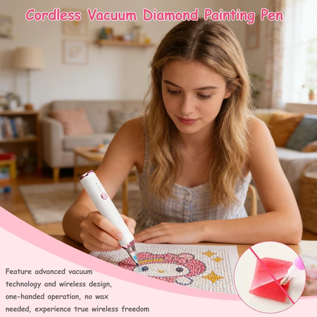 Alt view image 2 of 7 - Electric Diamond Art Pens, Wireless Diamond Painting Pen with Two Tips | Vacuum Technology | No Wax Needed | 3-Speed Suction Mode Diamond Art Kits Accessories for Adults & Kids