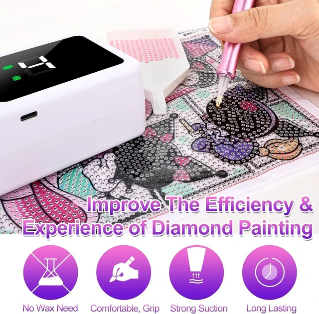 Alt view image 3 of 7 - Electric Diamond Painting Pens, Rechargeable Cordless Diamond Art Pen, 1200mAh, Diamond Art Vacuum Pen with Storage Case, 5 Suction Levels, LED Screen Display, Diamond Art Accessories