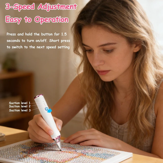 Alt view image 4 of 7 - Electric Diamond Art Pens, Wireless Diamond Painting Pen with Two Tips | Vacuum Technology | No Wax Needed | 3-Speed Suction Mode Diamond Art Kits Accessories for Adults & Kids