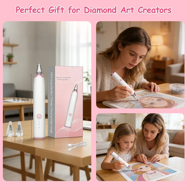 Alt view image 7 of 7 - Electric Diamond Art Pens, Wireless Diamond Painting Pen with Two Tips | Vacuum Technology | No Wax Needed | 3-Speed Suction Mode Diamond Art Kits Accessories for Adults & Kids