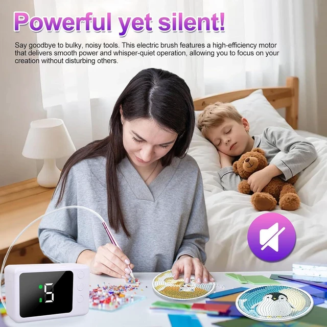 Alt view image 7 of 7 - Electric Diamond Painting Pens, Rechargeable Cordless Diamond Art Pen, 1200mAh, Diamond Art Vacuum Pen with Storage Case, 5 Suction Levels, LED Screen Display, Diamond Art Accessories