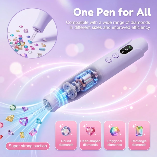 Alt view image 4 of 7 - Electric Diamond Painting Pen with Light, Vacuum Pen for Diamond Art Kit | Cordless, 2 Adjustable Suction Levels, Rechargeable, Vacuum Diamond Art Pen with Ergonomic Grip, Quiet, No Wax NeededPurpe