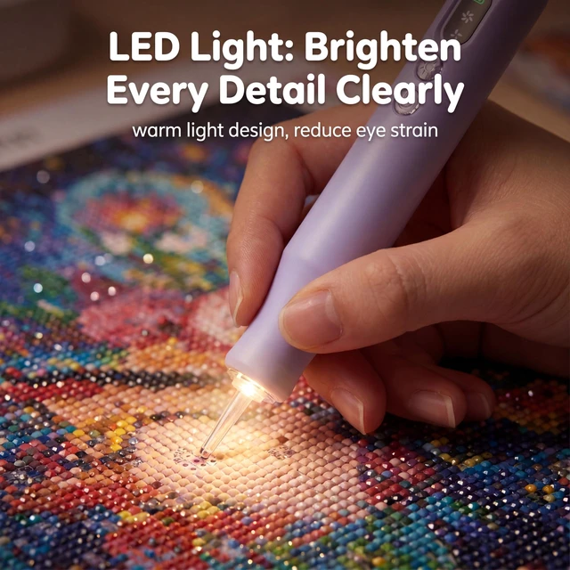 Alt view image 5 of 7 - Electric Diamond Painting Pen with Light, Vacuum Pen for Diamond Art Kit | Cordless, 2 Adjustable Suction Levels, Rechargeable, Vacuum Diamond Art Pen with Ergonomic Grip, Quiet, No Wax NeededPurpe