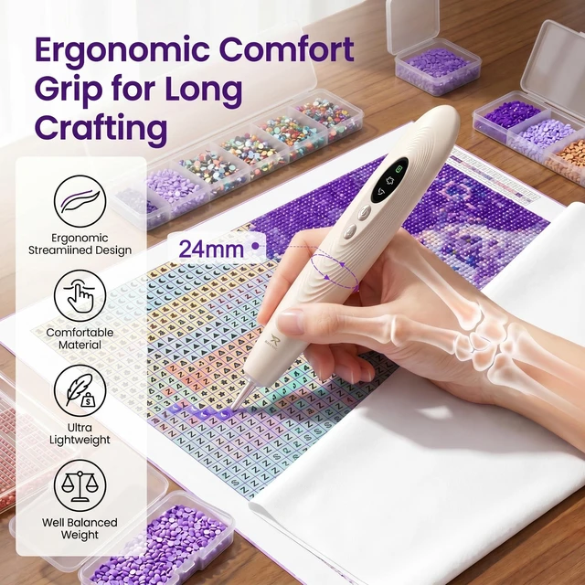 Alt view image 3 of 7 - Electric Diamond Art Pens with Light, Diamond Art Kits for Adults, Wireless & Rechargeable Diamond Painting Pen, 2 Suction Levels, Ergonomic Grip, Quiet Diamond Painting Accessories and Tools
