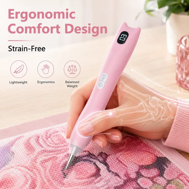 Alt view image 3 of 7 - Electric Diamond Painting Pen with Light Digital Display Wireless Rechargeable Diamond Art Vacuum Pen 3 Adjustable Suction 8 Tips Diamond Art Kits Accessories