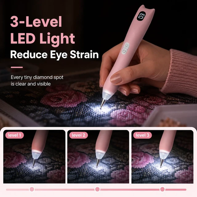 Alt view image 4 of 7 - Electric Diamond Painting Pen with Light Digital Display Wireless Rechargeable Diamond Art Vacuum Pen 3 Adjustable Suction 8 Tips Diamond Art Kits Accessories