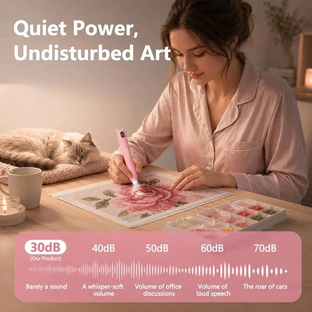 Alt view image 5 of 7 - Electric Diamond Painting Pen with Light Digital Display Wireless Rechargeable Diamond Art Vacuum Pen 3 Adjustable Suction 8 Tips Diamond Art Kits Accessories