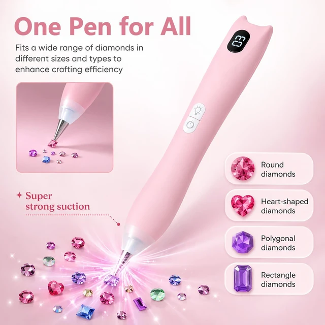 Alt view image 7 of 7 - Electric Diamond Painting Pen with Light Digital Display Wireless Rechargeable Diamond Art Vacuum Pen 3 Adjustable Suction 8 Tips Diamond Art Kits Accessories