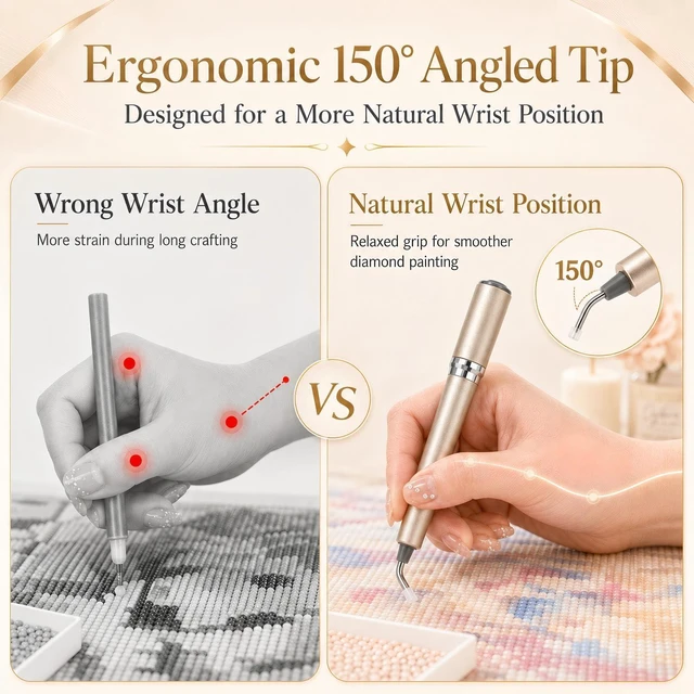 Alt view image 2 of 7 - Wireless Electric Diamond Art Pen, Vacuum Diamond Painting Pen No Wax Needed, 150° Ergonomic Tip, Quiet Lightweight & Rechargeable Diamond Art Accessories for Adults (Champagne Gold)