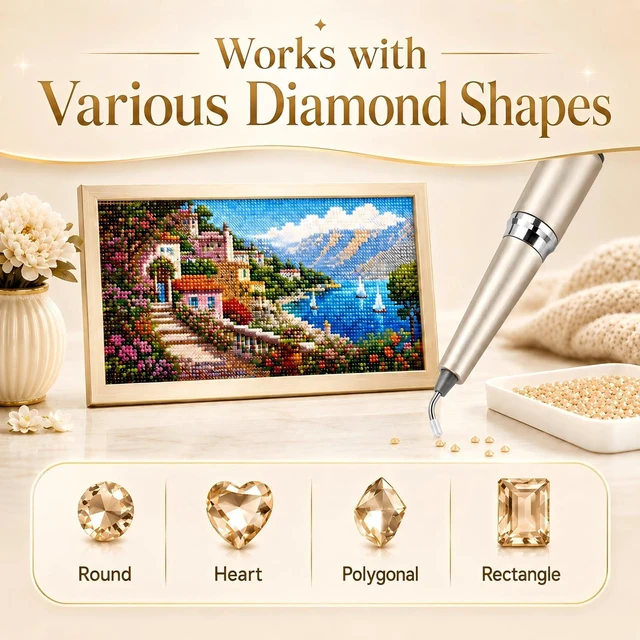 Alt view image 3 of 7 - Wireless Electric Diamond Art Pen, Vacuum Diamond Painting Pen No Wax Needed, 150° Ergonomic Tip, Quiet Lightweight & Rechargeable Diamond Art Accessories for Adults (Champagne Gold)